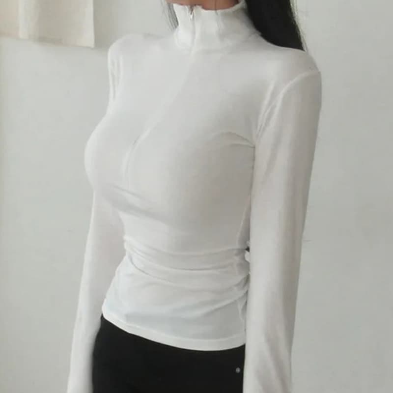 한국 동대문 패션 섹시함 핫걸 디스플레이 몸 순수한 욕망 바람 타이트 긴팔 티셔츠 운동 요가 맨위 여성 이미지 4