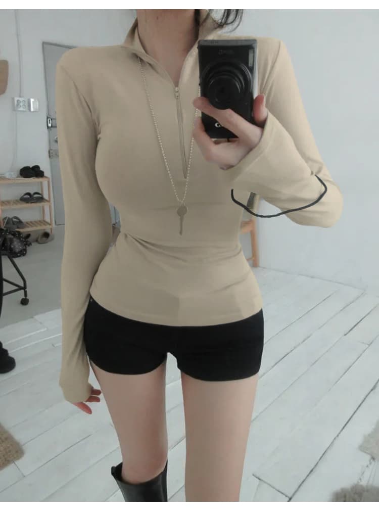 한국 동대문 패션 섹시함 핫걸 디스플레이 몸 순수한 욕망 바람 타이트 긴팔 티셔츠 운동 요가 맨위 여성 상세 이미지 9