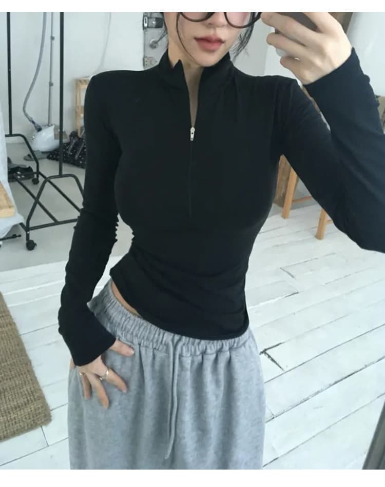 한국 동대문 패션 섹시함 핫걸 디스플레이 몸 순수한 욕망 바람 타이트 긴팔 티셔츠 운동 요가 맨위 여성 상세 이미지 14