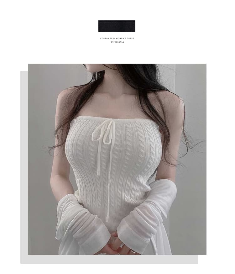 한국 동대문 새로운 섹시함 순수한 욕망 바람 한 부서 핫걸 마 무늬 몸매 가꾸기 슬림해 보이는 니트 튜브탑 맨위 여성 상세 이미지 1
