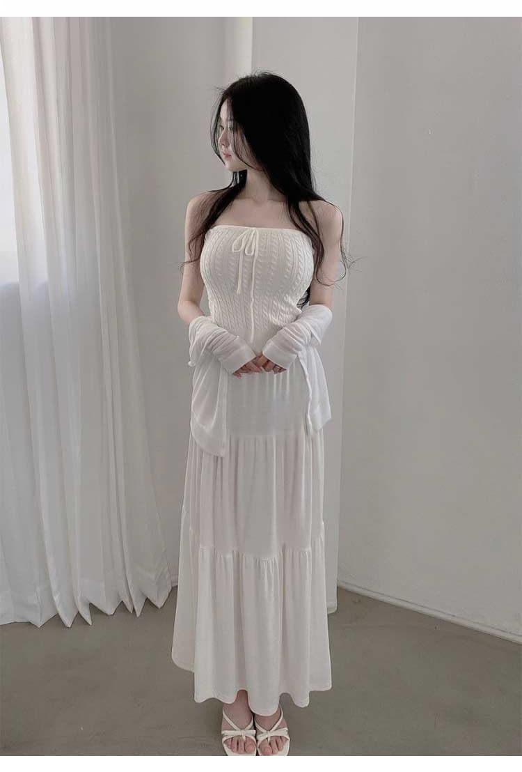 한국 동대문 새로운 섹시함 순수한 욕망 바람 한 부서 핫걸 마 무늬 몸매 가꾸기 슬림해 보이는 니트 튜브탑 맨위 여성 상세 이미지 13