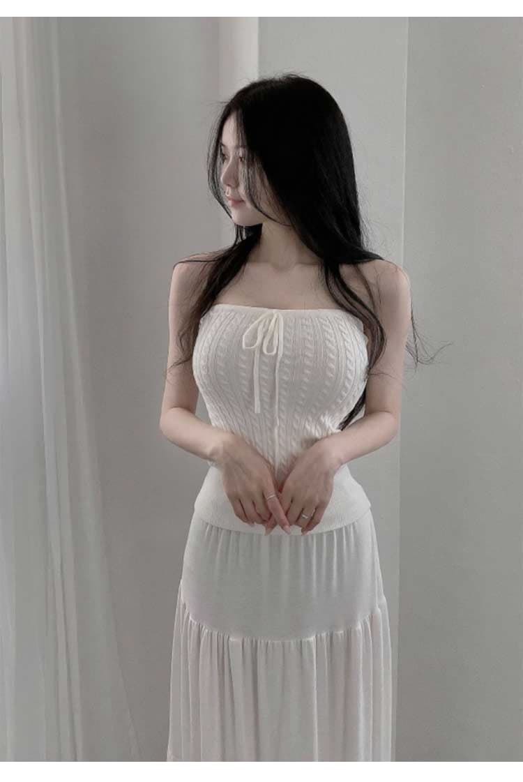 한국 동대문 새로운 섹시함 순수한 욕망 바람 한 부서 핫걸 마 무늬 몸매 가꾸기 슬림해 보이는 니트 튜브탑 맨위 여성 상세 이미지 14
