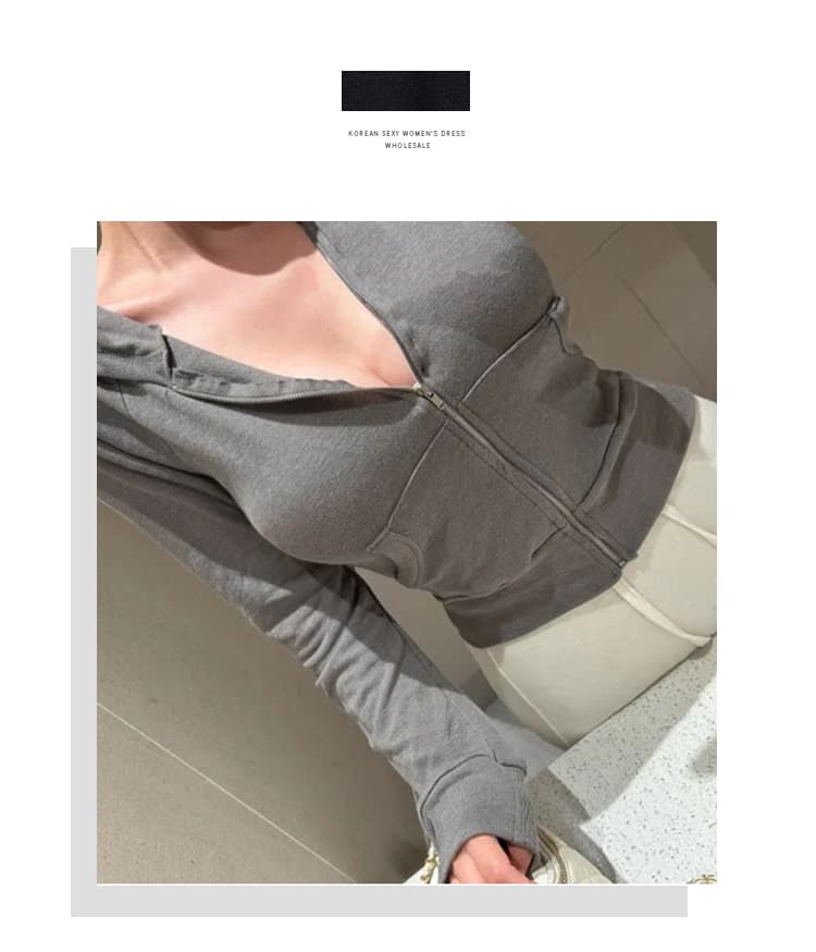 한국 동대문 품격 순수한 욕망 섹시함 핫걸 긴팔 후드 지퍼 후드티 여성 코트 몸매 가꾸기 슬림해 보이는 오픈 가디건 상세 이미지 1