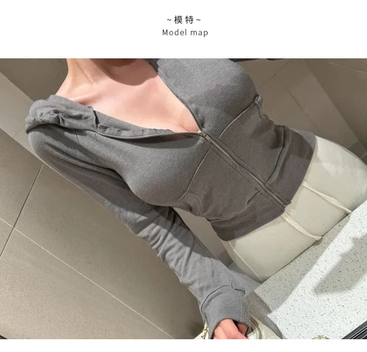 한국 동대문 품격 순수한 욕망 섹시함 핫걸 긴팔 후드 지퍼 후드티 여성 코트 몸매 가꾸기 슬림해 보이는 오픈 가디건 상세 이미지 6