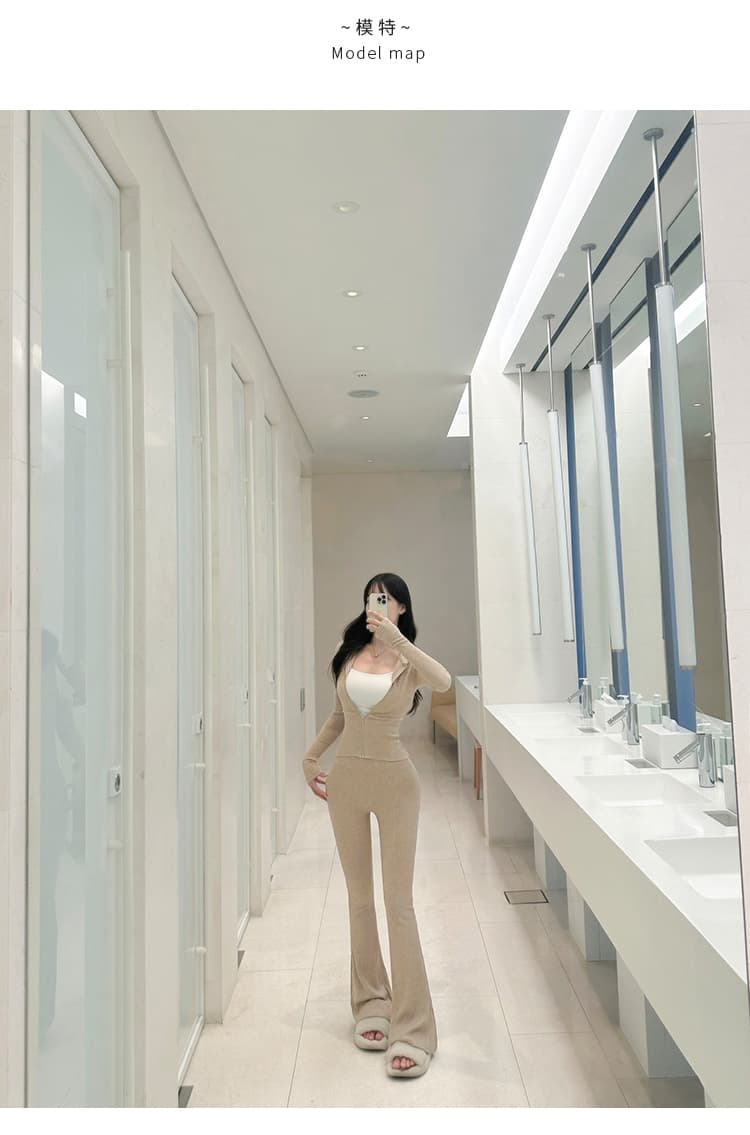 한국 동대문 몸매 가꾸기 섹시함 지퍼 후드 재킷 부츠컷 하이웨이스트 긴 바지 디스플레이 몸 패션 세트 여성 상세 이미지 6