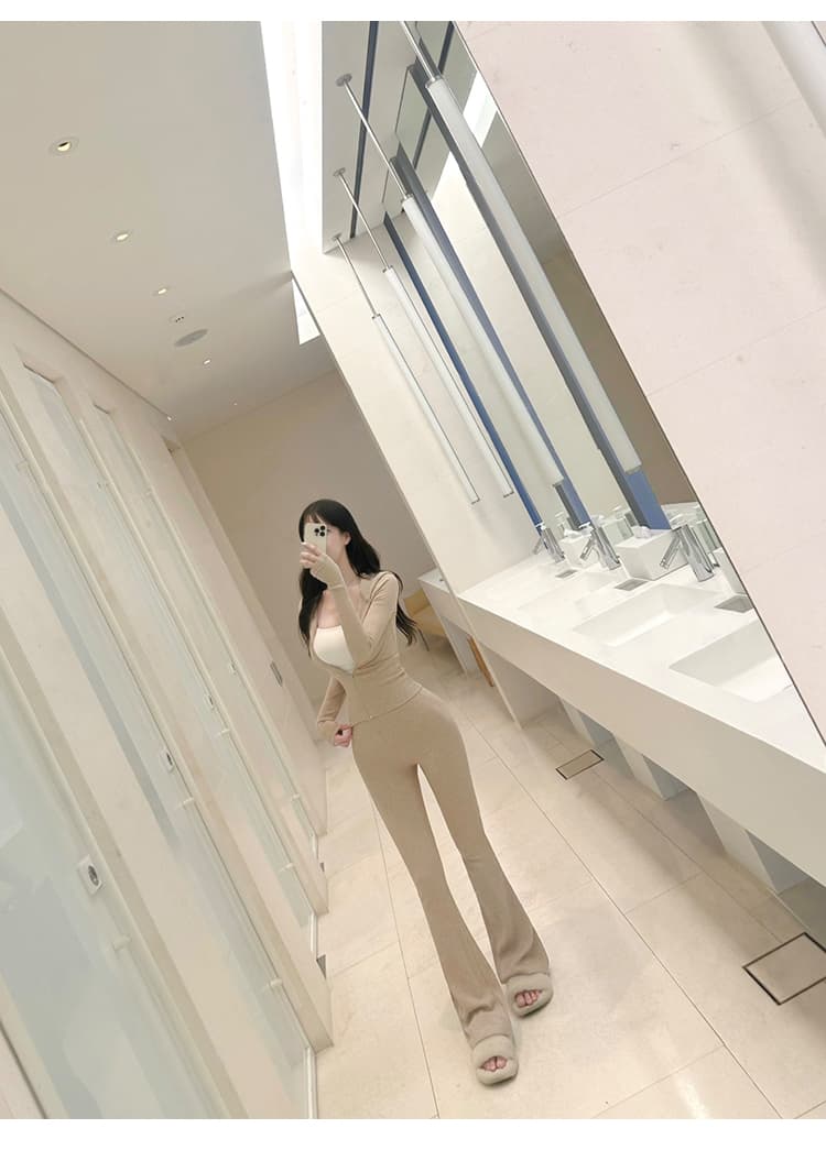 한국 동대문 몸매 가꾸기 섹시함 지퍼 후드 재킷 부츠컷 하이웨이스트 긴 바지 디스플레이 몸 패션 세트 여성 상세 이미지 7