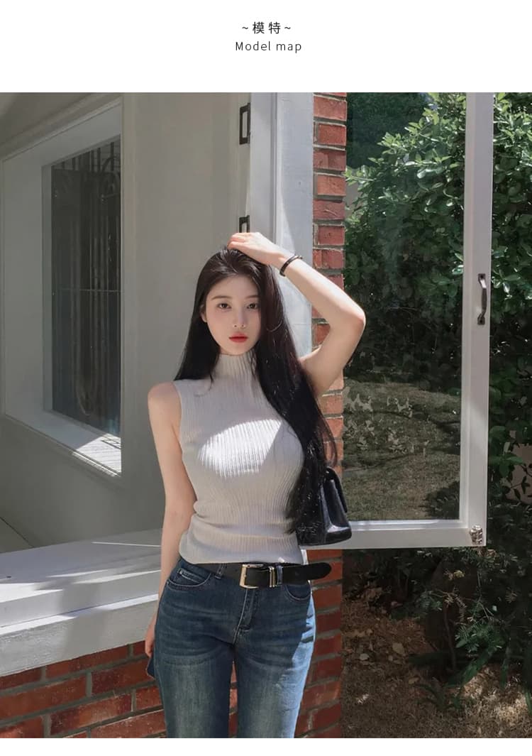 한국 동대문 단색 수직 기사 니트 조끼 여성 몸매 가꾸기 슬림해 보이는 다용도 섹시함 품격 민소매 맨위 트렌디 상세 이미지 7