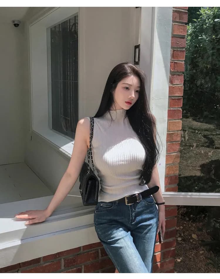 한국 동대문 단색 수직 기사 니트 조끼 여성 몸매 가꾸기 슬림해 보이는 다용도 섹시함 품격 민소매 맨위 트렌디 상세 이미지 8