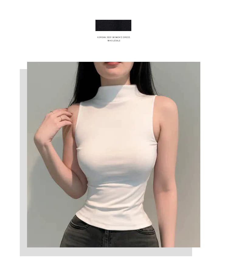 한국 동대문 프로 피부 다용도 몸매 가꾸기 섹시함 디스플레이 몸 여성 반하이넥 민소매 조끼 티셔츠 맨위 상세 이미지 1