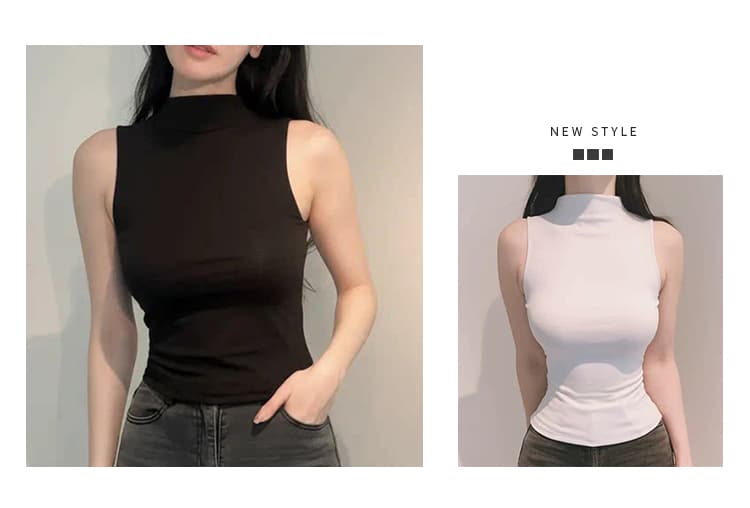 한국 동대문 프로 피부 다용도 몸매 가꾸기 섹시함 디스플레이 몸 여성 반하이넥 민소매 조끼 티셔츠 맨위 상세 이미지 2