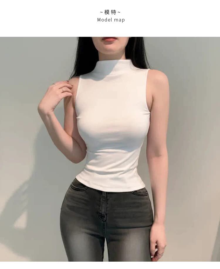 한국 동대문 프로 피부 다용도 몸매 가꾸기 섹시함 디스플레이 몸 여성 반하이넥 민소매 조끼 티셔츠 맨위 상세 이미지 6