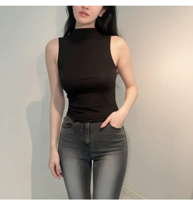 한국 동대문 프로 피부 다용도 몸매 가꾸기 섹시함 디스플레이 몸 여성 반하이넥 민소매 조끼 티셔츠 맨위 상세 이미지 15