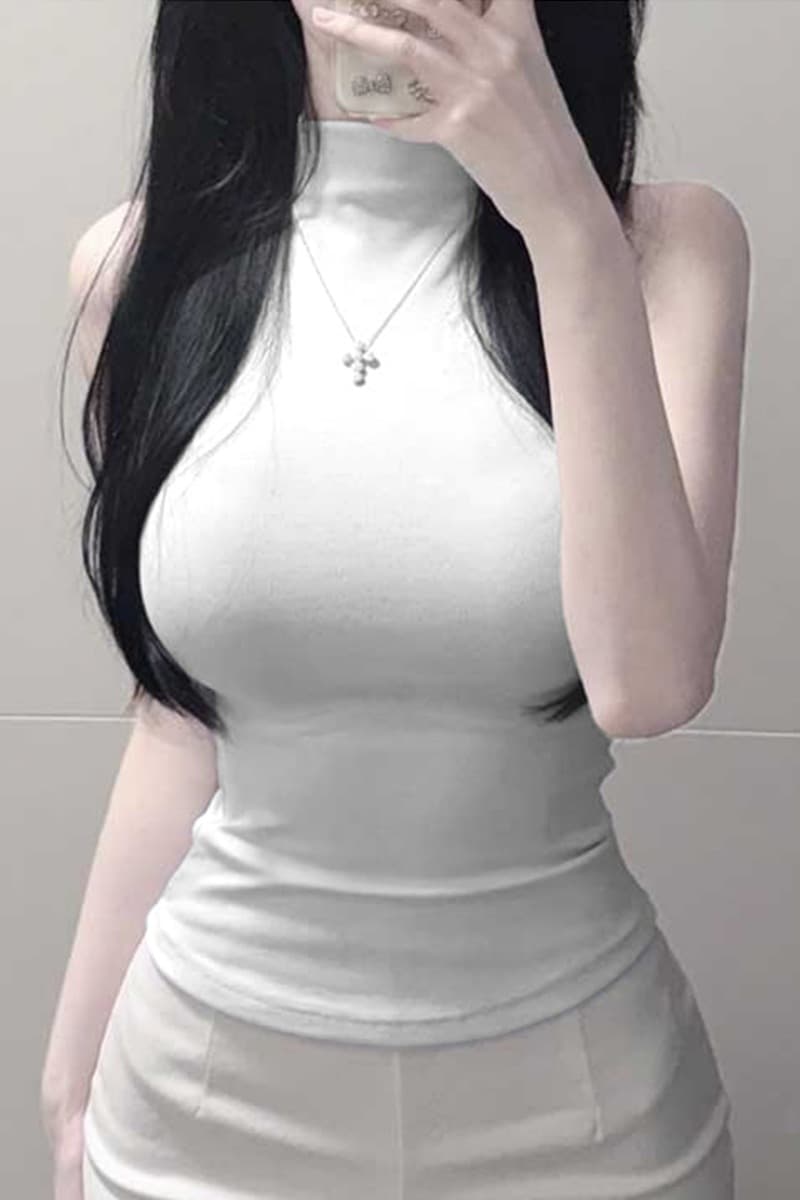 한국 동대문 품격 다용도 몸매 가꾸기 섹시함 순수한 욕망 바람 여성 반하이넥 민소매 티셔츠 조끼 맨위 이미지 6