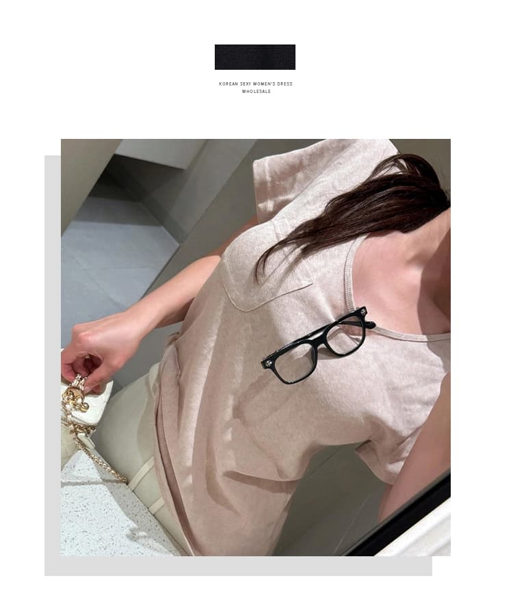 한국 동대문 새로운 한국 스타일 다용도 느슨함 센스 느긋한 바람 슬림해 보이는 루즈핏 캐주얼 반팔 티셔츠 맨위 여성 상세 이미지 1