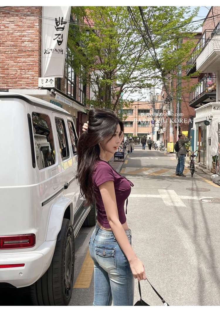 한국 동대문 한 부서 품격 레이스 레이스 몸매 가꾸기 슬림해 보이는 섹시함 다용도 쇼트 스타일 반팔 티셔츠 맨위 여성 상세 이미지 20
