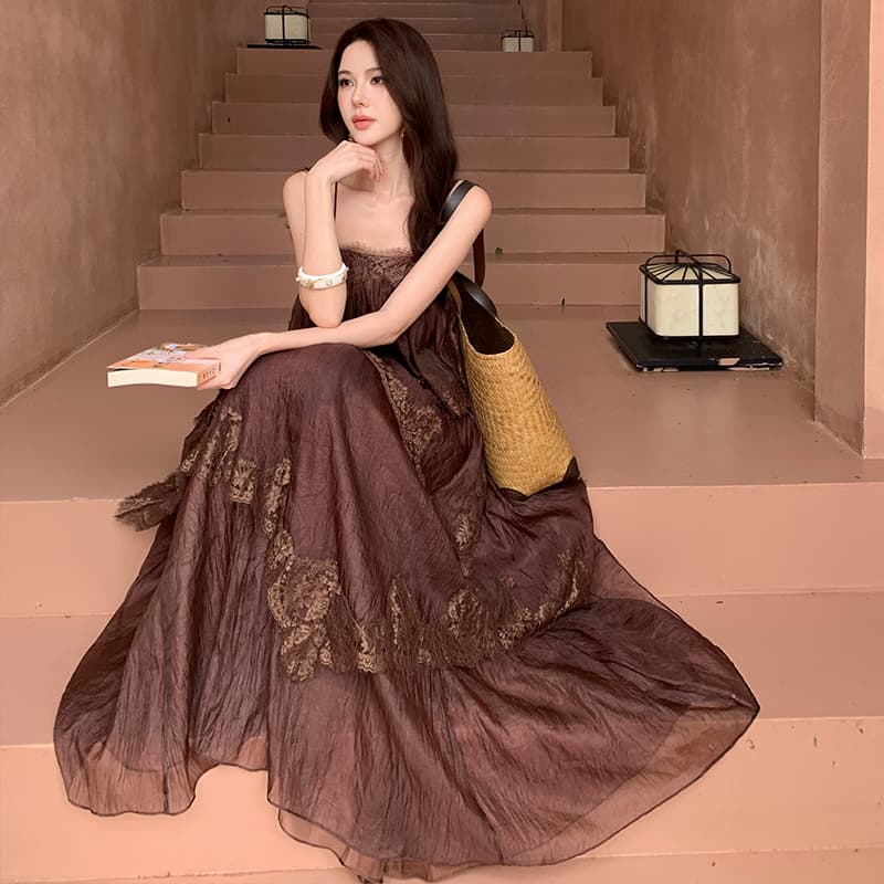 섹시함 레이스 슬립 큰 진자 다중 레이어 케이크 휴가 여성 드레스 봄 여름 새로운 2026 프랑스식 레트로 이미지 2