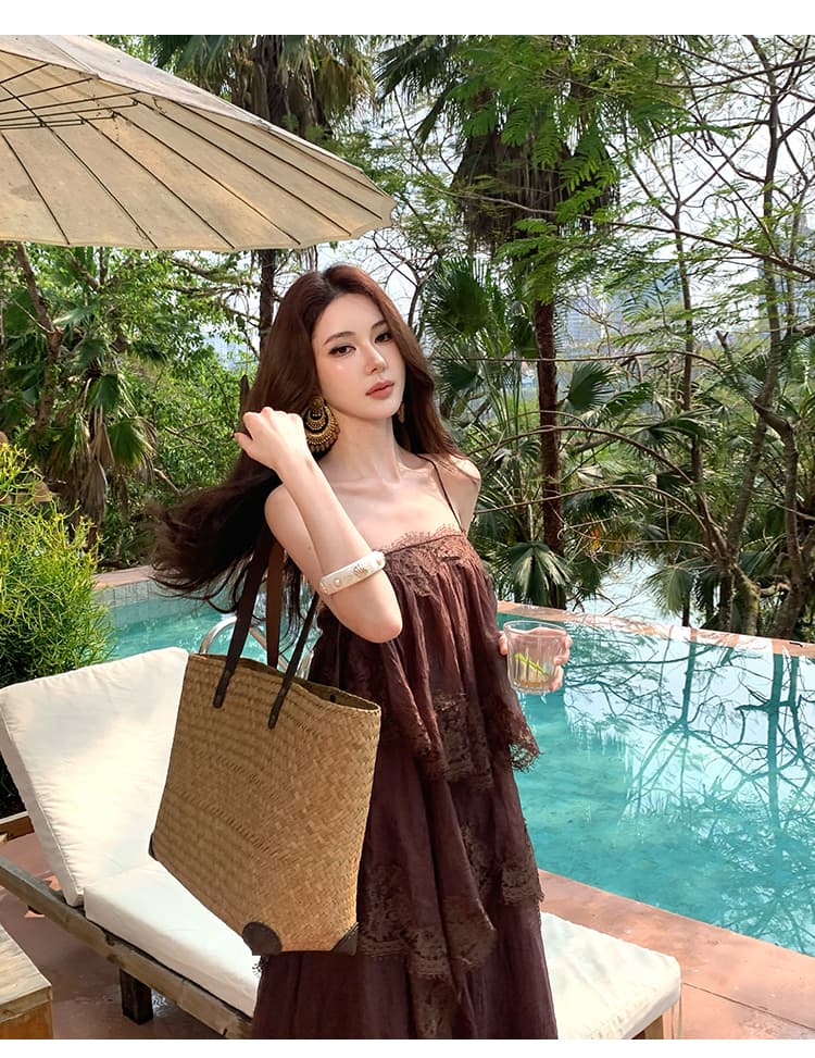 섹시함 레이스 슬립 큰 진자 다중 레이어 케이크 휴가 여성 드레스 봄 여름 새로운 2026 프랑스식 레트로 상세 이미지 4