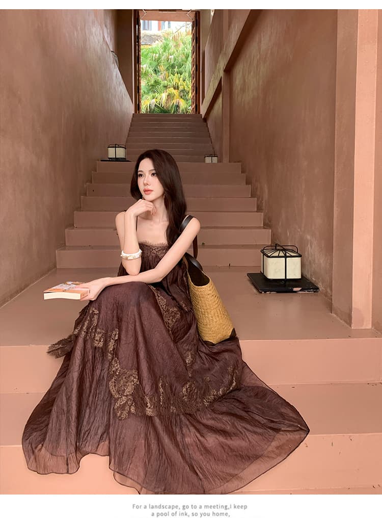 섹시함 레이스 슬립 큰 진자 다중 레이어 케이크 휴가 여성 드레스 봄 여름 새로운 2026 프랑스식 레트로 상세 이미지 8