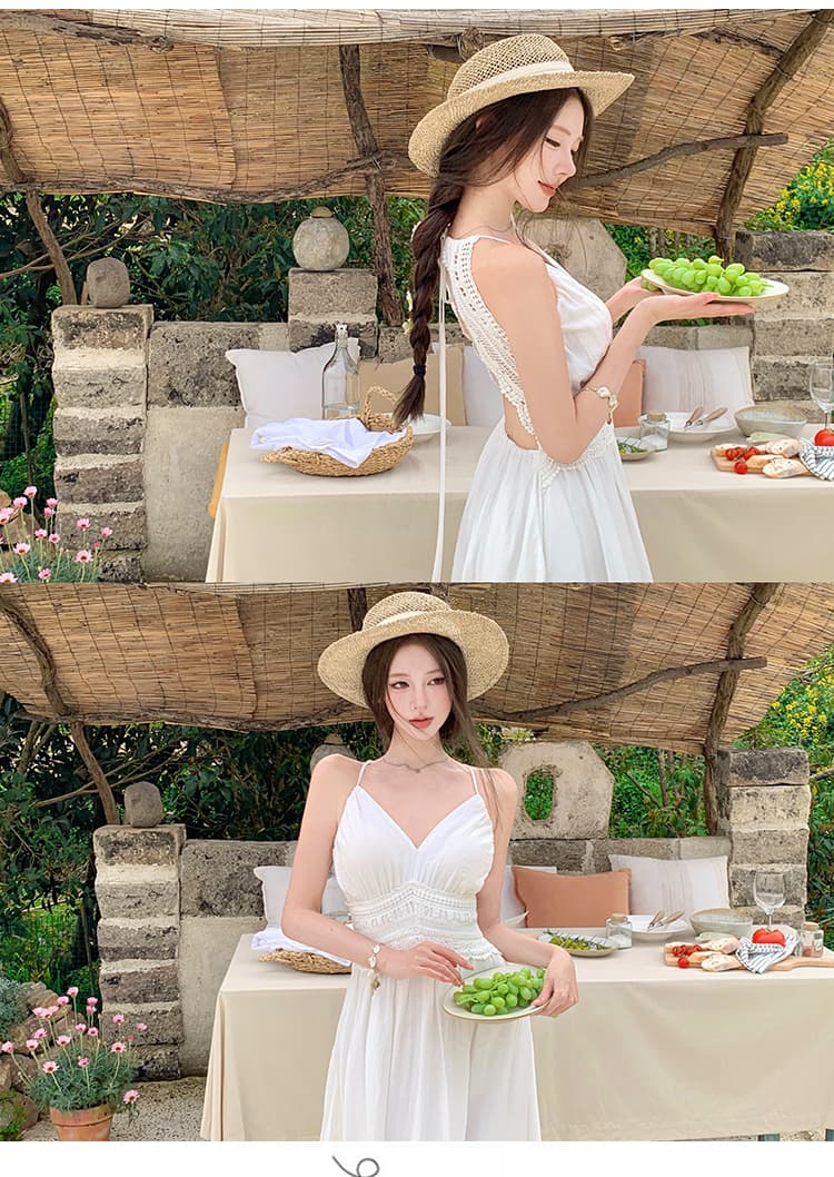 하얀 달빛 치마 행침 목 백리스 드레스 섹시함 순수한 욕망 바람 화이트 품격 분위기 센스 해변가 해변 롱 스커트 상세 이미지 10