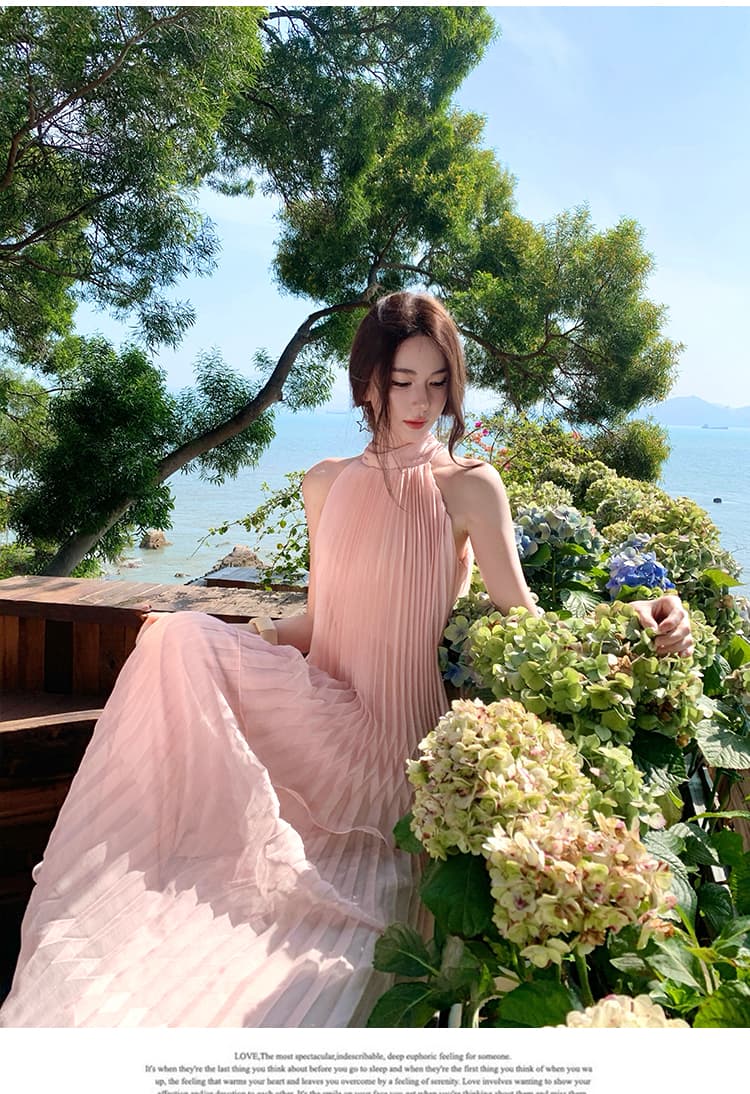 슬립 여성 드레스 2026 새로운 여름 프랑스식 행침 목 해변가 휴가 롱 스커트 핑크색 치마 아이들 상세 이미지 5