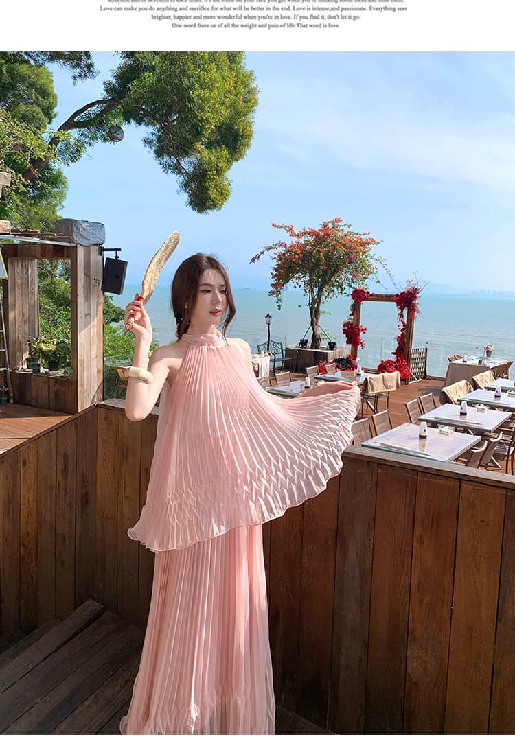 슬립 여성 드레스 2026 새로운 여름 프랑스식 행침 목 해변가 휴가 롱 스커트 핑크색 치마 아이들 상세 이미지 6