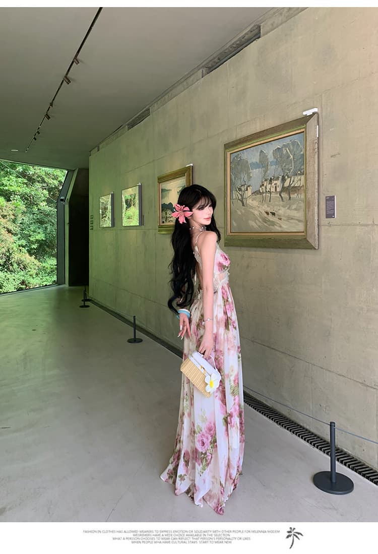 프랑스식 레이스 조각 꽃무늬 슬립 여성 드레스 여름 백리스 큰 진자 치마 휴가 품격 한 마디 롱 스커트 상세 이미지 17