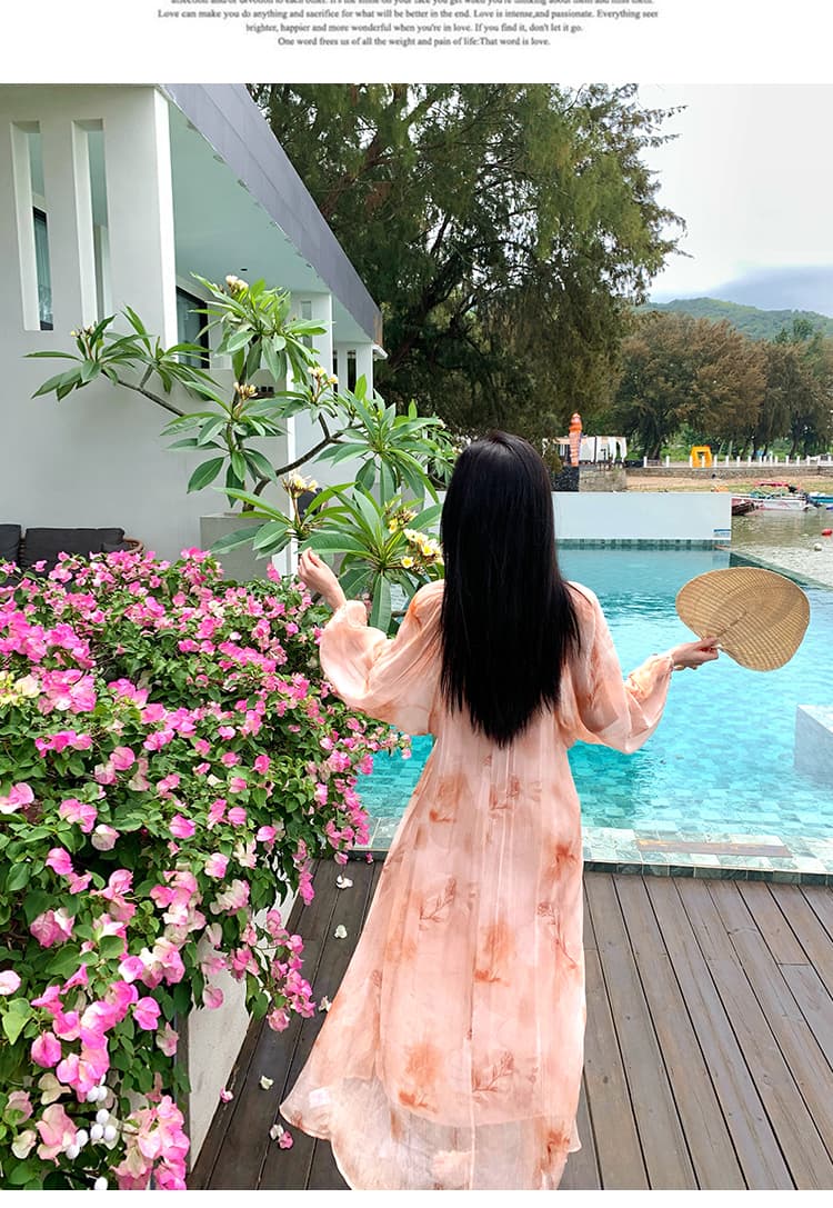 2026 새로운 낭만주의 바람 프린트 드레스 두 조각 여성 세트 여름 롱 스커트 요정 가스 루즈핏 휴가 바람 세트 드레스 상세 이미지 6