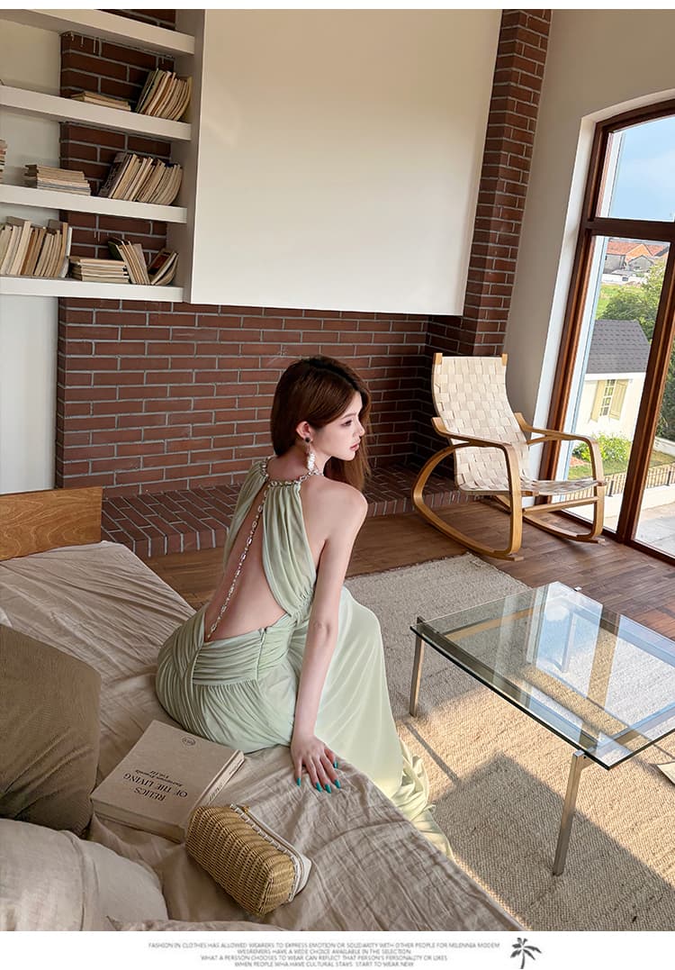 달빛 뮤즈 망사 주름 허리 수축 행침 목 백리스 예복 치마 드레스 롱 스커트 상세 이미지 20