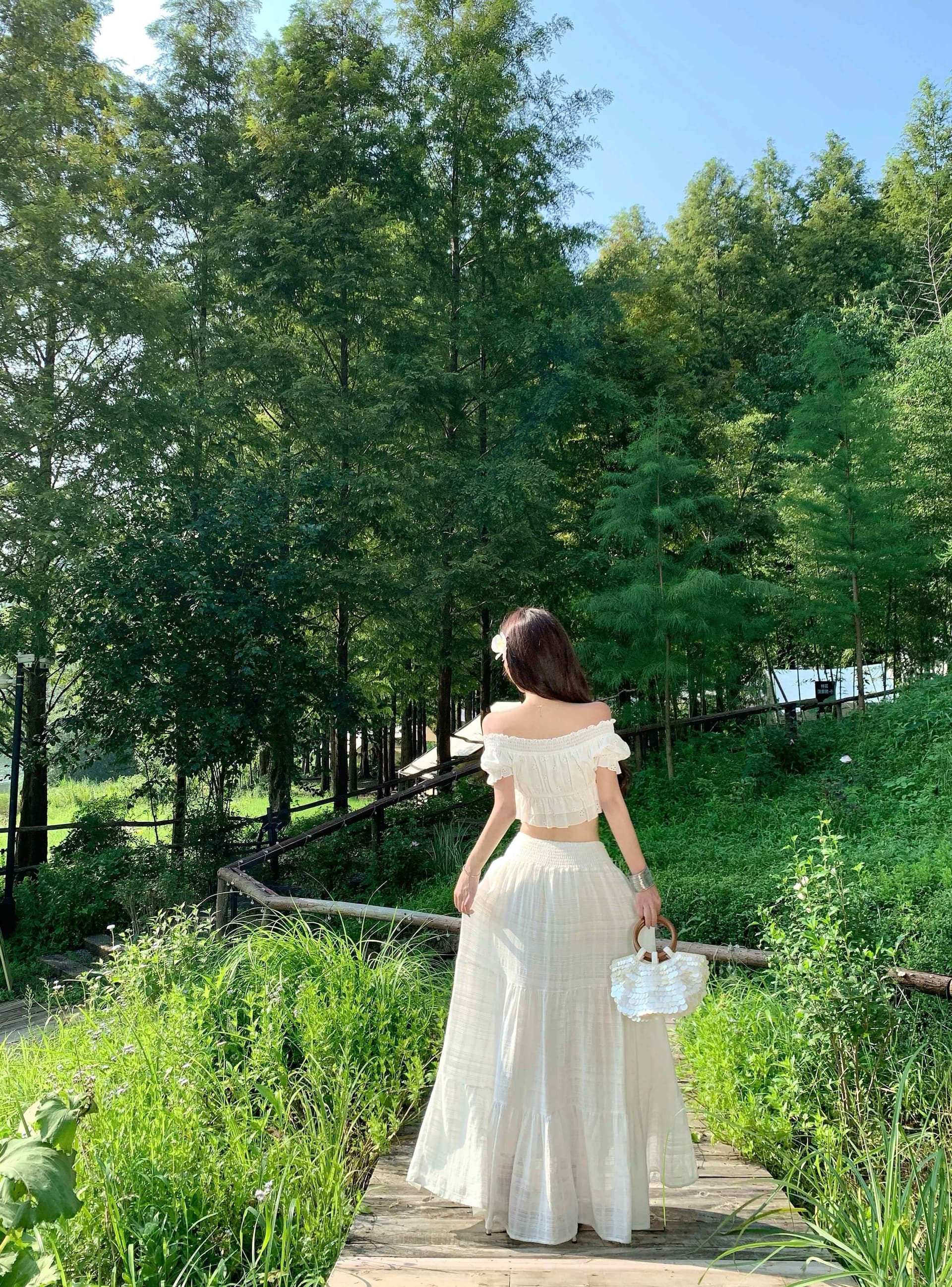 오프숄더 프랑스식 프릴 맨위 여성 여름 새로운 부드러운 세트 하이웨이스트 도루 센스 화이트 반신 스커트 롱 스커트 상세 이미지 20