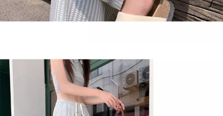 임산부 바지 스트라이프 와이드 레그 팬츠 여름 새로운 하이웨이스트 도루 센스 버블 면 스트레이트 세로 줄무늬 캐주얼 차가운 바지 상세 이미지 35