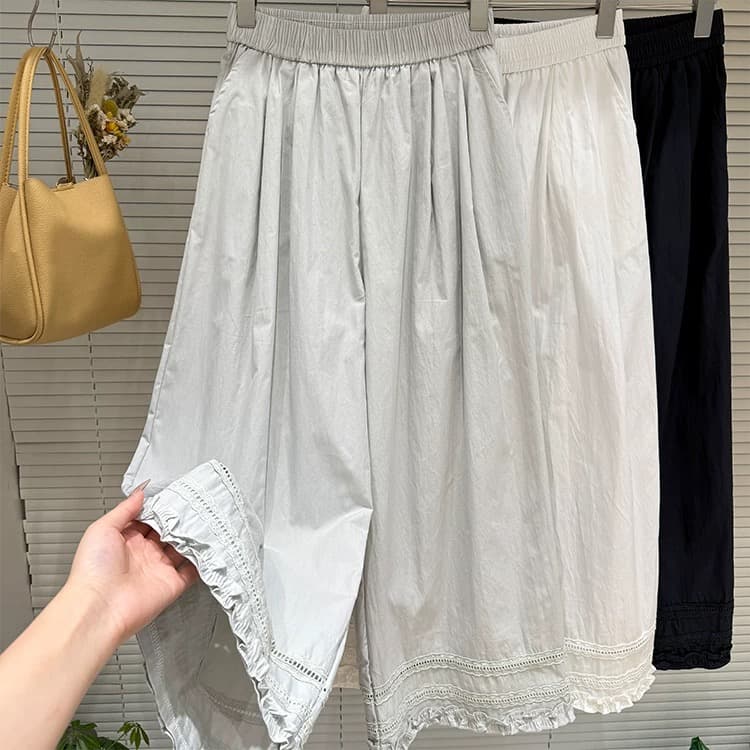 선물 화물 작은 키 한 부서 미니멀리즘 캐주얼 바지 여성 여름 새로운 루즈핏 스트레이트 슬림해 보이는 목이버섯 레이스 와이드 레그 팬츠 상세 이미지 13