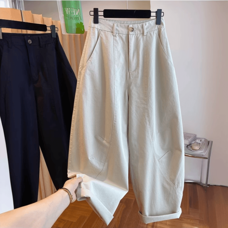 작은 키 다용도 한국 넓은 다리 캐주얼 모통이 칼 바지 여성 봄 가을 루즈핏 하이웨이스트 다용도 낫 바지 이미지 4