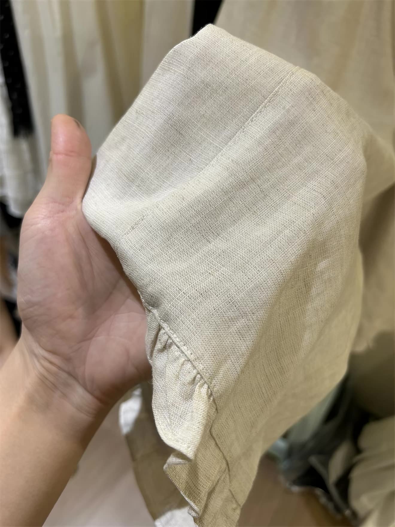 유럽 상품 고급 허리밴드 레이스업 9 포인트 면 린넨 바지 여성 여름 새로운 통기성 루즈핏 슬림해 보이는 넓은 다리 캐주얼 바지 상세 이미지 6