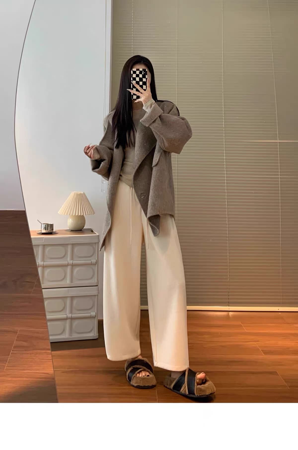블랙 회색 모직 9 포인트 와이드 레깅스 바지 가을 겨울 작은 키 오래된 돈 바람 스트레이트 루즈핏 캐주얼 할머니 무 바지 상세 이미지 28