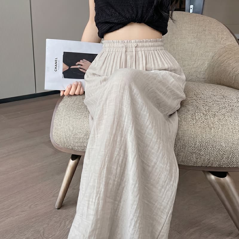 실사 한 부서 느긋한 느슨함 센스 좋은 플리트 스커트 바지 디자인 센스 다용도 캐주얼 미니멀리즘 단색 품격 긴 바지 여성 이미지 6