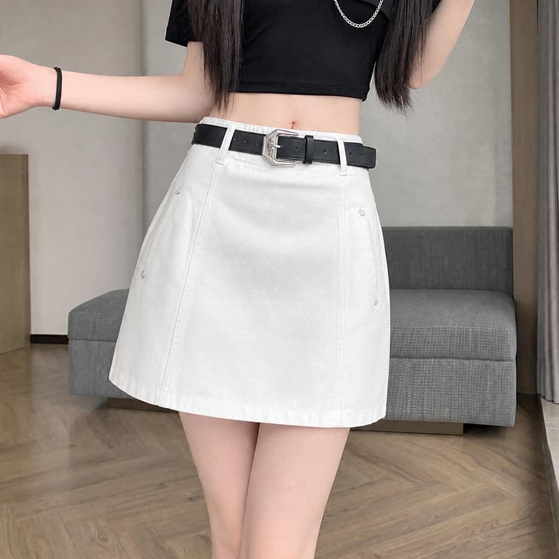 실사 워시 물 미니 스커트 여성 가을 반신 스커트 슬림해 보이는 노출 방지 A라인 스커트 디자인 센스 타이트 스커트 작은 키 이미지 5