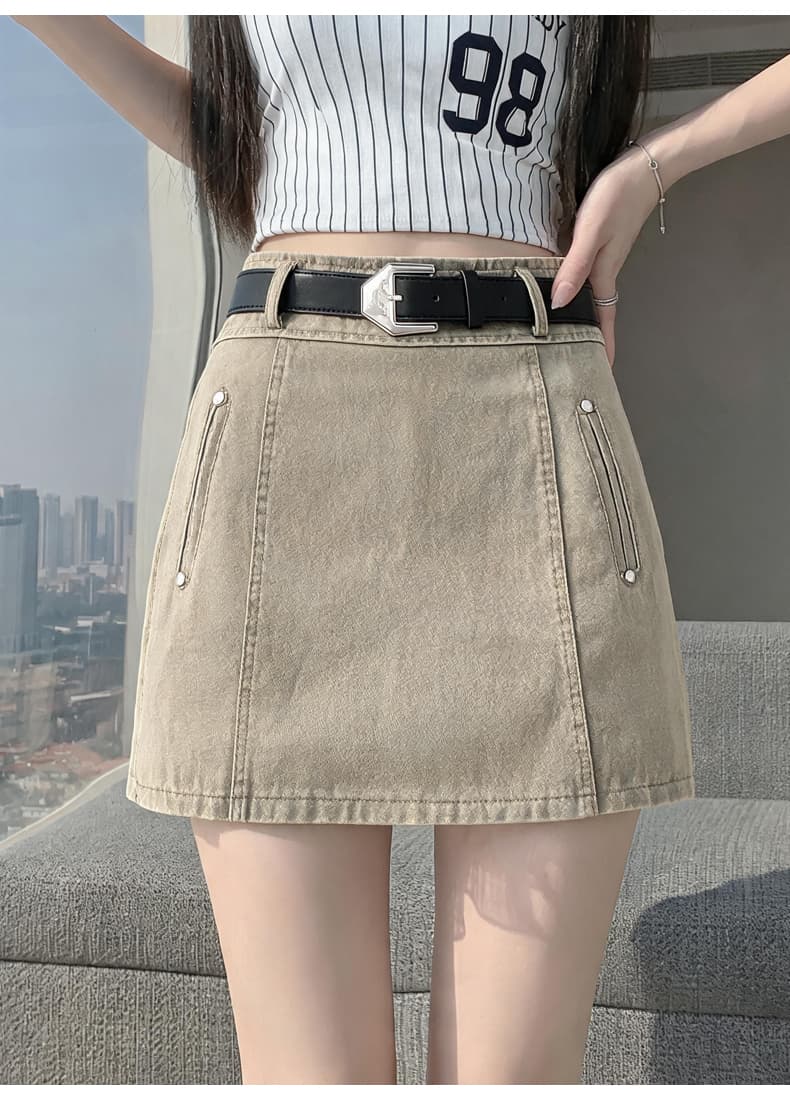 실사 워시 물 미니 스커트 여성 가을 반신 스커트 슬림해 보이는 노출 방지 A라인 스커트 디자인 센스 타이트 스커트 작은 키 상세 이미지 24