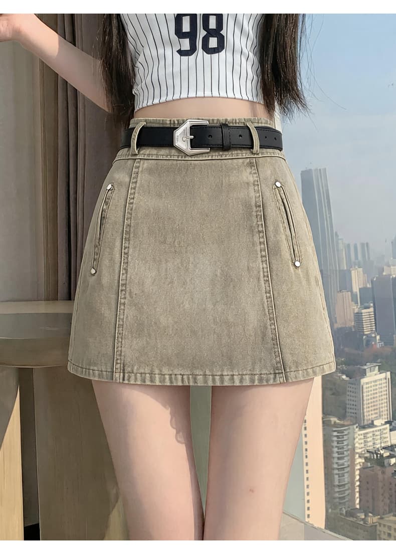 실사 워시 물 미니 스커트 여성 가을 반신 스커트 슬림해 보이는 노출 방지 A라인 스커트 디자인 센스 타이트 스커트 작은 키 상세 이미지 25