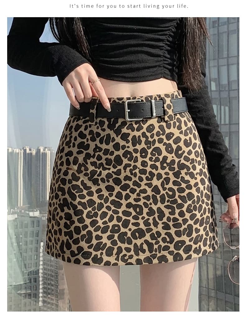 커피 색상 레오파드 무늬 미니 스커트 여성 가을과 겨울 고급 자이언트 잘 생긴 반신 스커트 아메리칸 핫걸 노출 방지 한 마디 타이트 스커트 상세 이미지 22