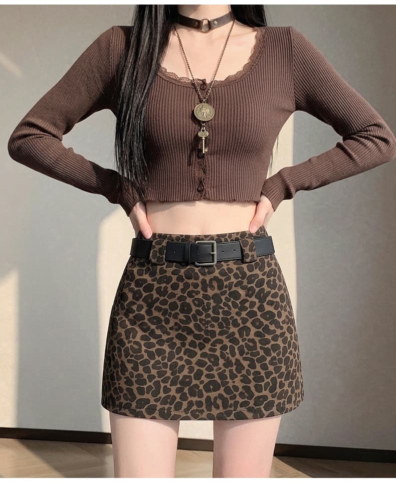 커피 색상 레오파드 무늬 미니 스커트 여성 가을과 겨울 고급 자이언트 잘 생긴 반신 스커트 아메리칸 핫걸 노출 방지 한 마디 타이트 스커트 상세 이미지 25