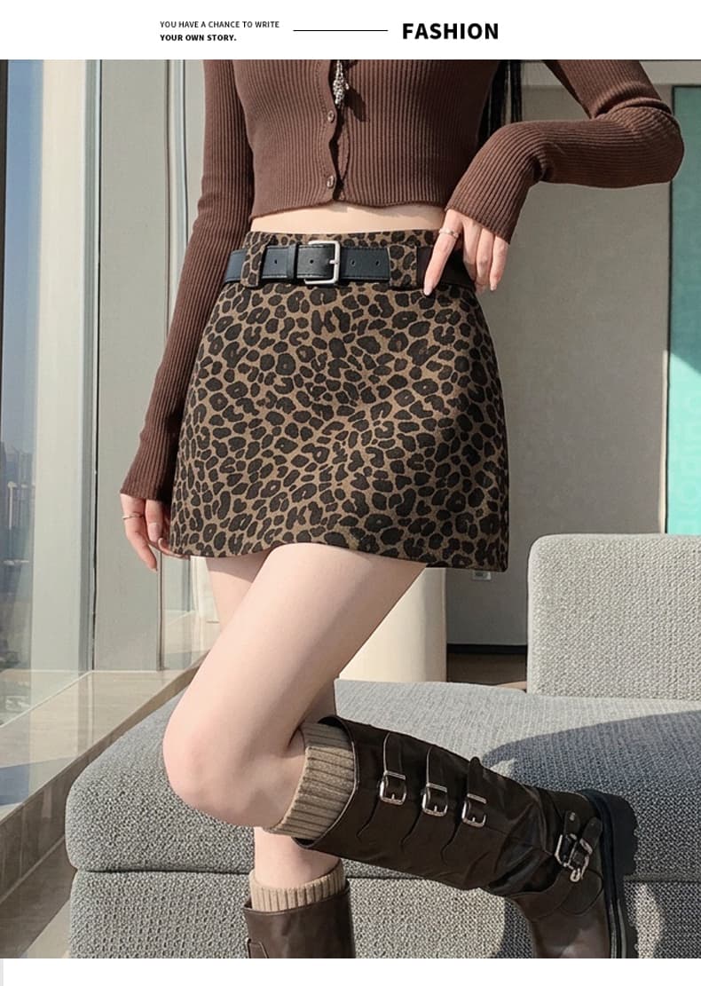 커피 색상 레오파드 무늬 미니 스커트 여성 가을과 겨울 고급 자이언트 잘 생긴 반신 스커트 아메리칸 핫걸 노출 방지 한 마디 타이트 스커트 상세 이미지 26