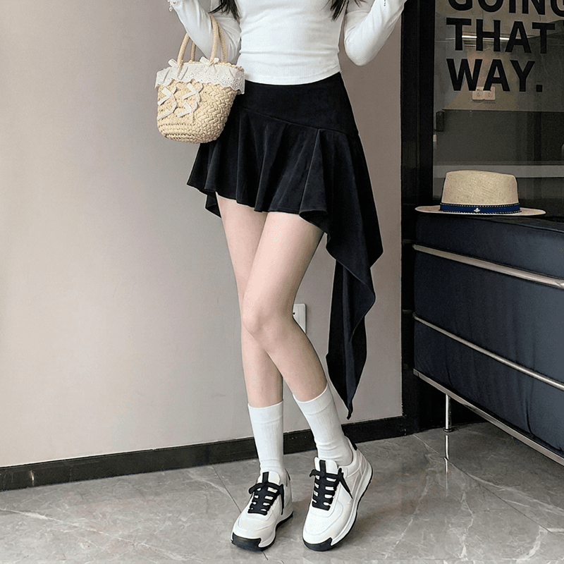 실사 사슴 캐시미어 패치워크 반신 스커트 아메리칸 핫걸 바람 순수한 욕망 불규칙 로우 웨이스트 타이트 스커트 노출 방지 미니 스커트 이미지 4