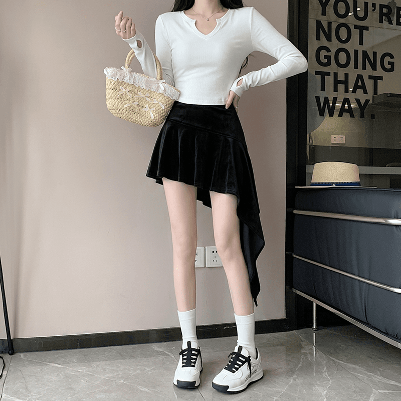 실사 사슴 캐시미어 패치워크 반신 스커트 아메리칸 핫걸 바람 순수한 욕망 불규칙 로우 웨이스트 타이트 스커트 노출 방지 미니 스커트 이미지 6