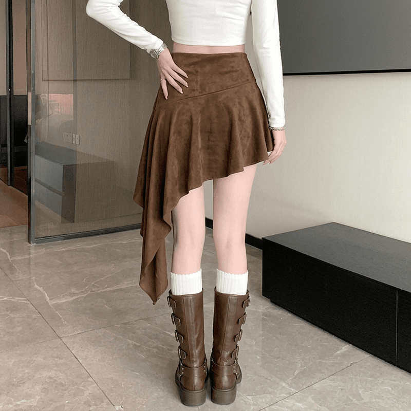 실사 사슴 캐시미어 패치워크 반신 스커트 아메리칸 핫걸 바람 순수한 욕망 불규칙 로우 웨이스트 타이트 스커트 노출 방지 미니 스커트 이미지 5