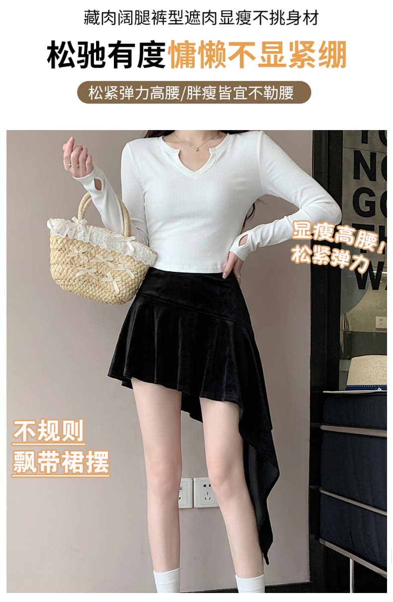 실사 사슴 캐시미어 패치워크 반신 스커트 아메리칸 핫걸 바람 순수한 욕망 불규칙 로우 웨이스트 타이트 스커트 노출 방지 미니 스커트 상세 이미지 3