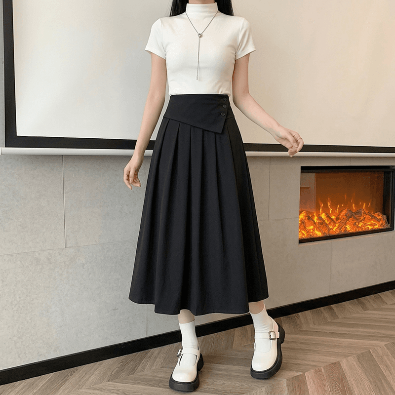 실사 회색 정장 플리츠 반신 스커트 여성 가을 허리밴드 다용도 슬림해 보이는 큰 진자 한 마디 우산 치마 이미지 5