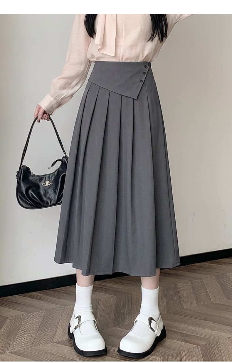 실사 회색 정장 플리츠 반신 스커트 여성 가을 허리밴드 다용도 슬림해 보이는 큰 진자 한 마디 우산 치마 상세 이미지 20