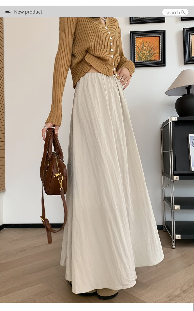 실사 클래식 미니멀리즘 롱 스커트 A라인 스커트 가을 겨울 하이웨이스트 슬림해 보이는 도루 가을 센스 반신 스커트 프릴 치마 여성 상세 이미지 23