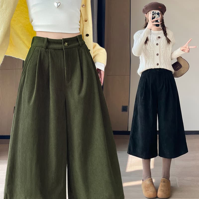 실사 새로운 루즈핏 레트로 코듀로이 와이드 레그 팬츠 여성 레저 스트레이트 팬츠 이미지 2