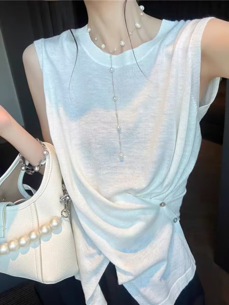 여름 새로운 한 부서 레트로 미니멀리즘 패션 다용도 슬림해 보이는 민소매 맨위 작은 대중 외국 가스 다용도 조끼 상세 이미지 3